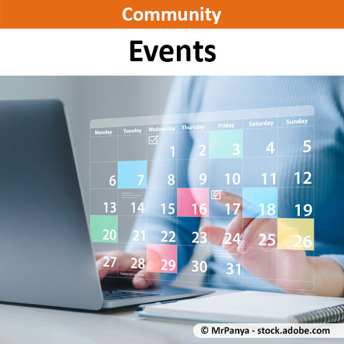 Eine Person am Laptop mit der Grafik eines Kalenders im Vordergrund