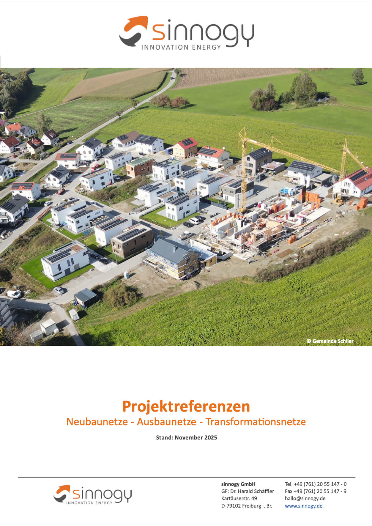 Mockup der Referenzliste von schäffler sinnogy als PDF zum Download mit Visualisierung eines Energieprojekts